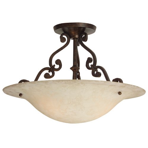 16" Semi Flush Light in Aged Bronze with Antique Scavo Glass