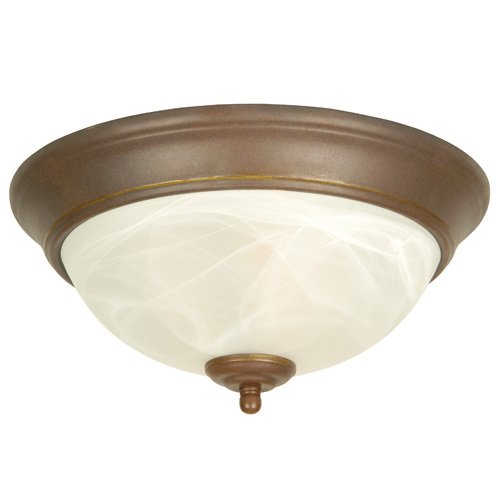 15" Flush Mount Light in Aged Bronze with Alabaster Swirl Glass
