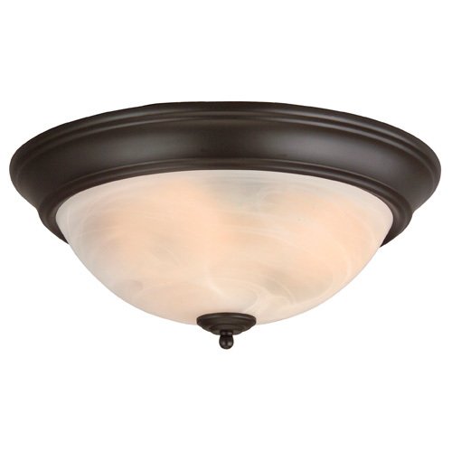 15" Flush Mount Light in Oiled Bronze with Alabaster Swirl Glass