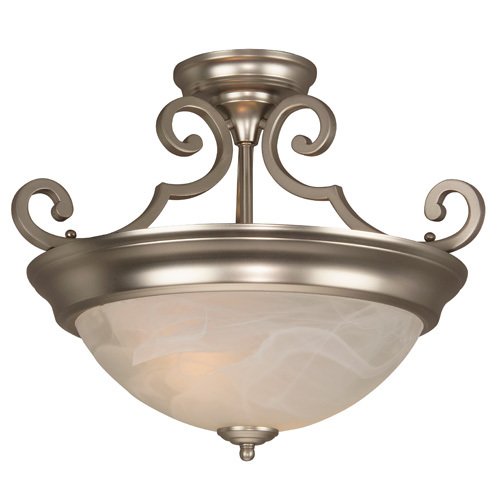 15" Semi Flush Light in Brushed Nickel with Alabaster Swirl Glass
