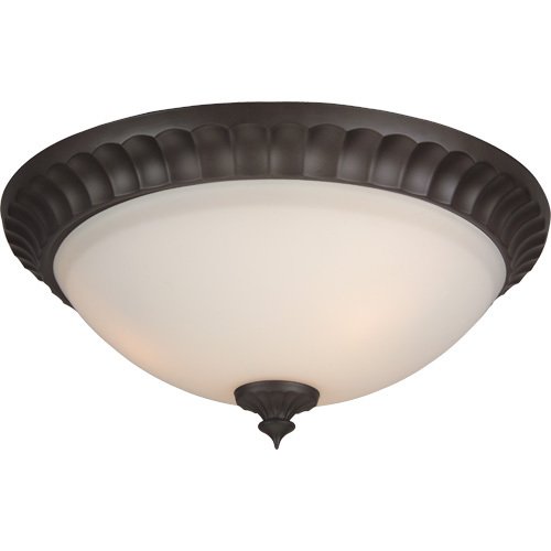 16" Round Flute Pan Flush Mount Light in Oiled Bronze with Frosted Glass