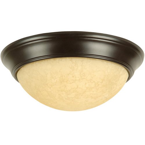 13" Flush Mount Light in Oiled Bronze with Antique Scavo & Alabaster Swirl Glass