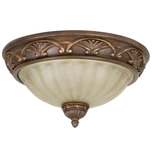 13" Flush Mount Light in Aged Bronze with Tea Stained Glass