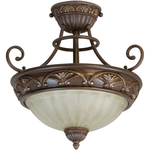 13" Semi Flush Light in Aged Bronze with Tea Stained Glass