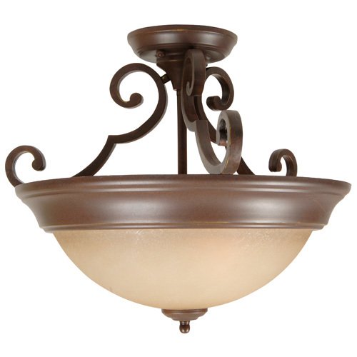 15" Semi Flush Light in Aged Bronze with Tea Stained Glass