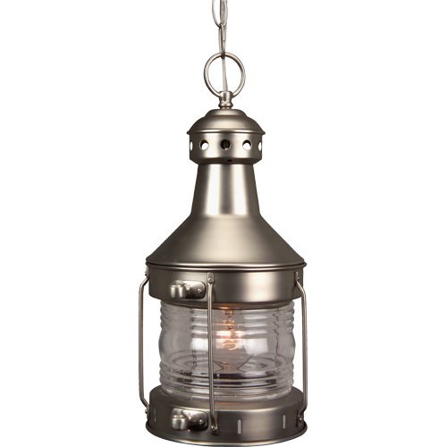 9" Hanging Exterior Light in Brushed Nickel with Clear Glass