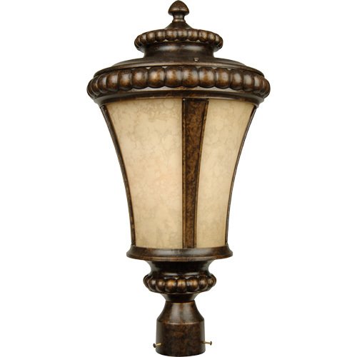 12" Exterior Post Light in Peruvian Bronze with Antique Scavo Glass