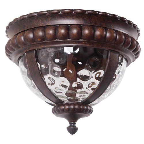 14" Flush Mount Exterior Light in Peruvian Bronze with Clear Hammered Glass