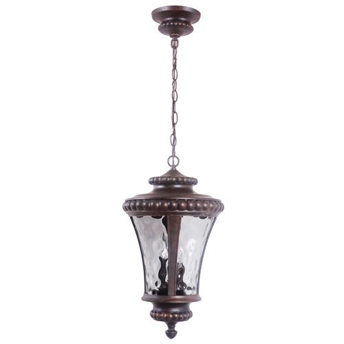 12" Hanging Exterior Light in Peruvian Bronze with Clear Hammered Glass