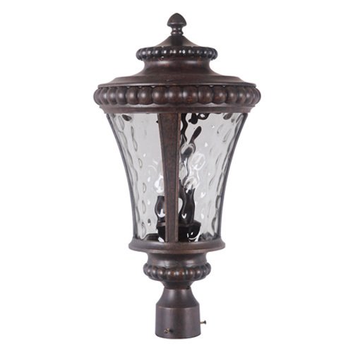 12" Exterior Post Light in Peruvian Bronze with Clear Hammered Glass