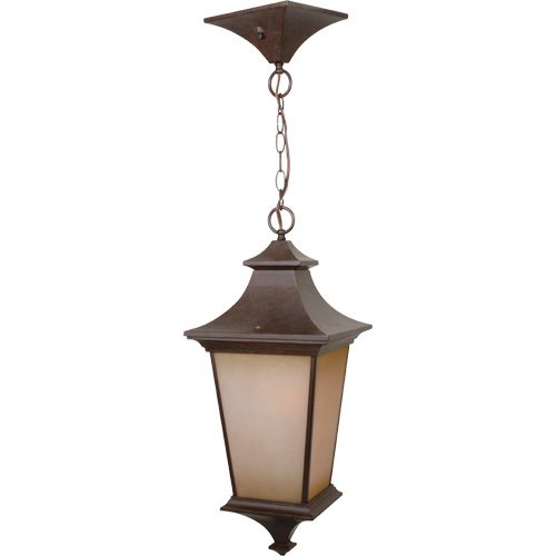 10" Hanging Exterior Light in Aged Bronze with Champagne Frost Glass