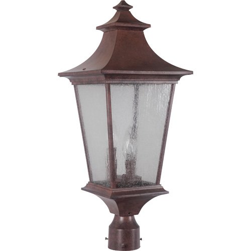 10" Exterior Post Light in Aged Bronze with Clear Seeded Glass