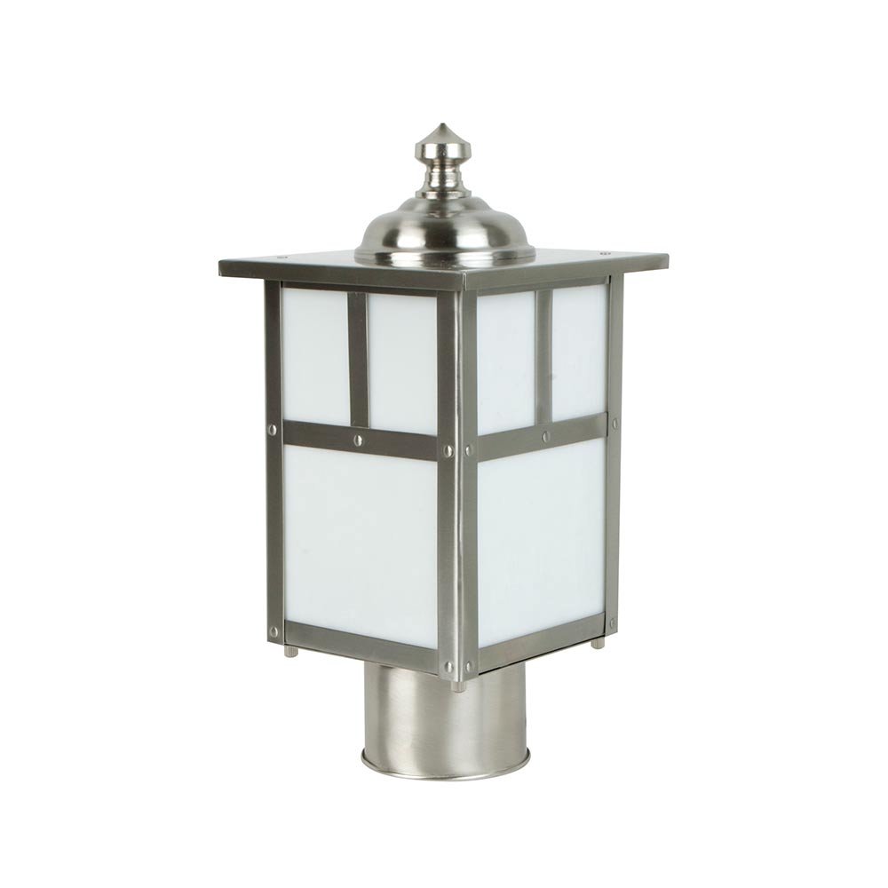 Mission 1 Light Post Mount in Stainless Steel with Frosted Glass