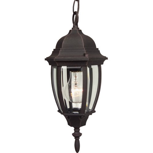6 1/2" Hanging Exterior Light in Rust with Clear Beveled Glass