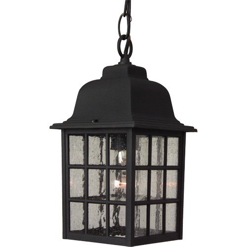 6" Hanging Exterior Light in Matte Black with Seeded Glass