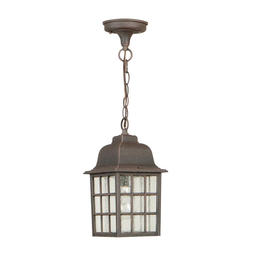 Grid Cage 1 Light Pendant in Rust with Clear Seeded Glass
