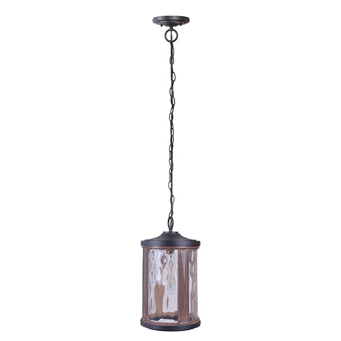 1 Light Large Pendant in Textured Black / Whiskey Barrel with Clear Hammered Glass