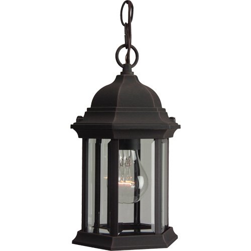 6 1/2" Hanging Exterior Light in Rust with Clear Beveled Glass