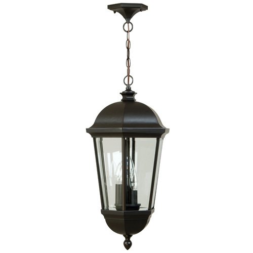 12" Hanging Exterior Lantern in Oiled Bronze with Clear Beveled Glass