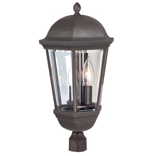 10" Exterior Post Lantern in Oiled Bronze with Clear Beveled Glass