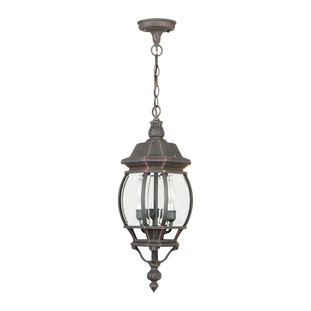 French Style 3 Light Pendant in Rust with Clear Beveled Glass