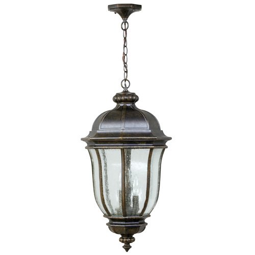 12" Hanging Exterior Light in Peruvian Bronze with Clear Seeded Glass