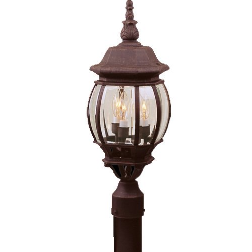 8" Exterior Post Light in Rust with Clear Beveled Glass