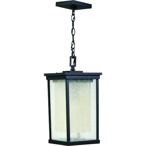 8" Hanging Exterior Light in Oiled Bronze with Clear Seeded Glass (Outer) & Frosted Amber Glass (Inner)
