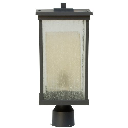 8" Exterior Post Light in Oiled Bronze with Clear Seeded Glass (Outer) & Frosted Amber Glass (Inner)