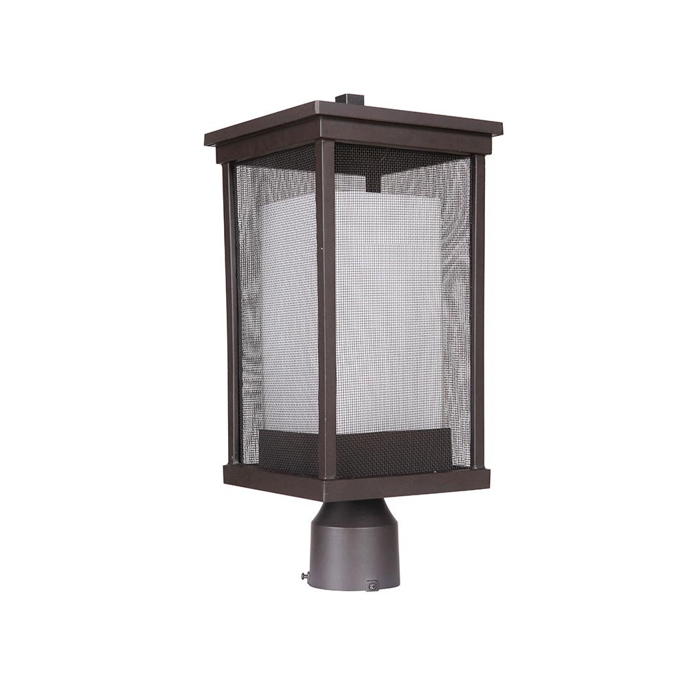 1 Light Post Mount in Oiled Bronze with White Frosted Glass
