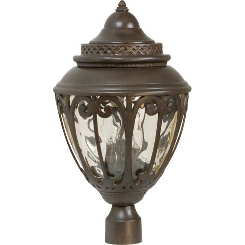 12" Exterior Post Light in Aged Bronze with Champagne Hammered Glass