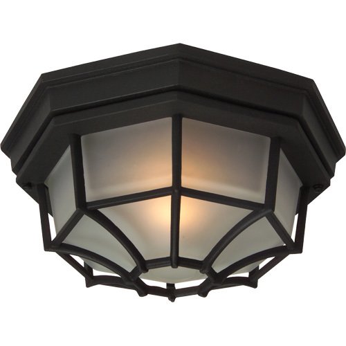10 5/8" Flush Mount Exterior Light in Matte Black with Frosted Glass