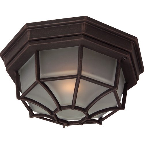 10 5/8" Flush Mount Exterior Light in Rust with Frosted Glass
