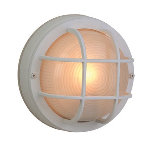 8" Diameter Flush Mount Exterior Light in Matte White with Frosted Halophane Glass