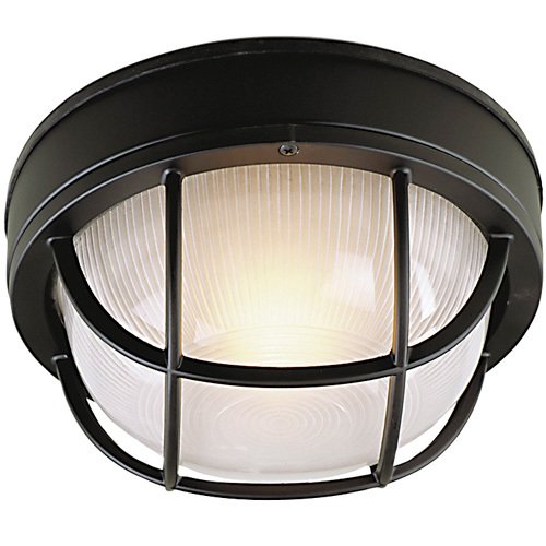 8" Diameter Flush Mount Exterior Light in Matte Black with Frosted Halophane Glass