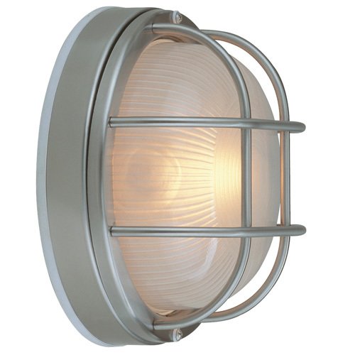 8" Diameter Flush Mount Exterior Light in Stainless Steel with Frosted Halophane Glass