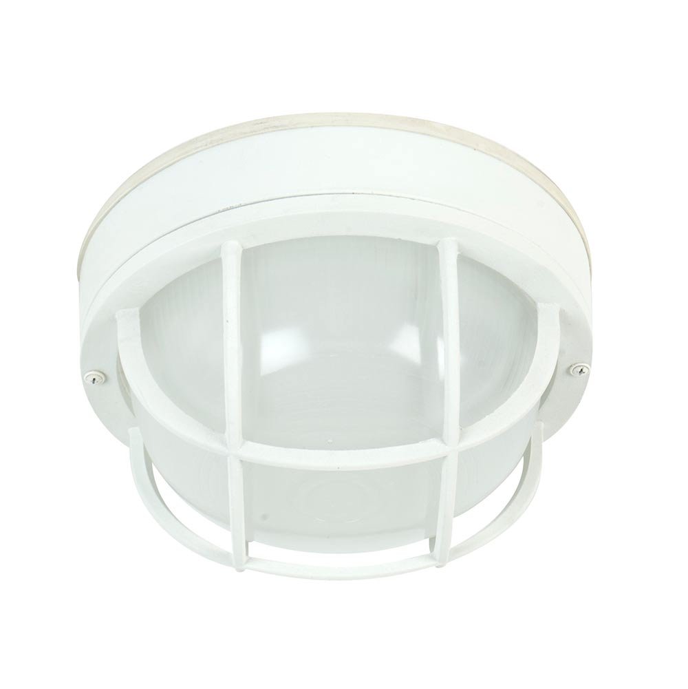 Bulkhead 1 Light Large Flushmount in Matte White with Frosted Halophane Glass