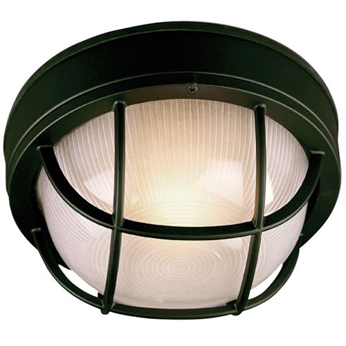 10" Flush Mount Exterior Light in Matte Black with Frosted Halophane Glass