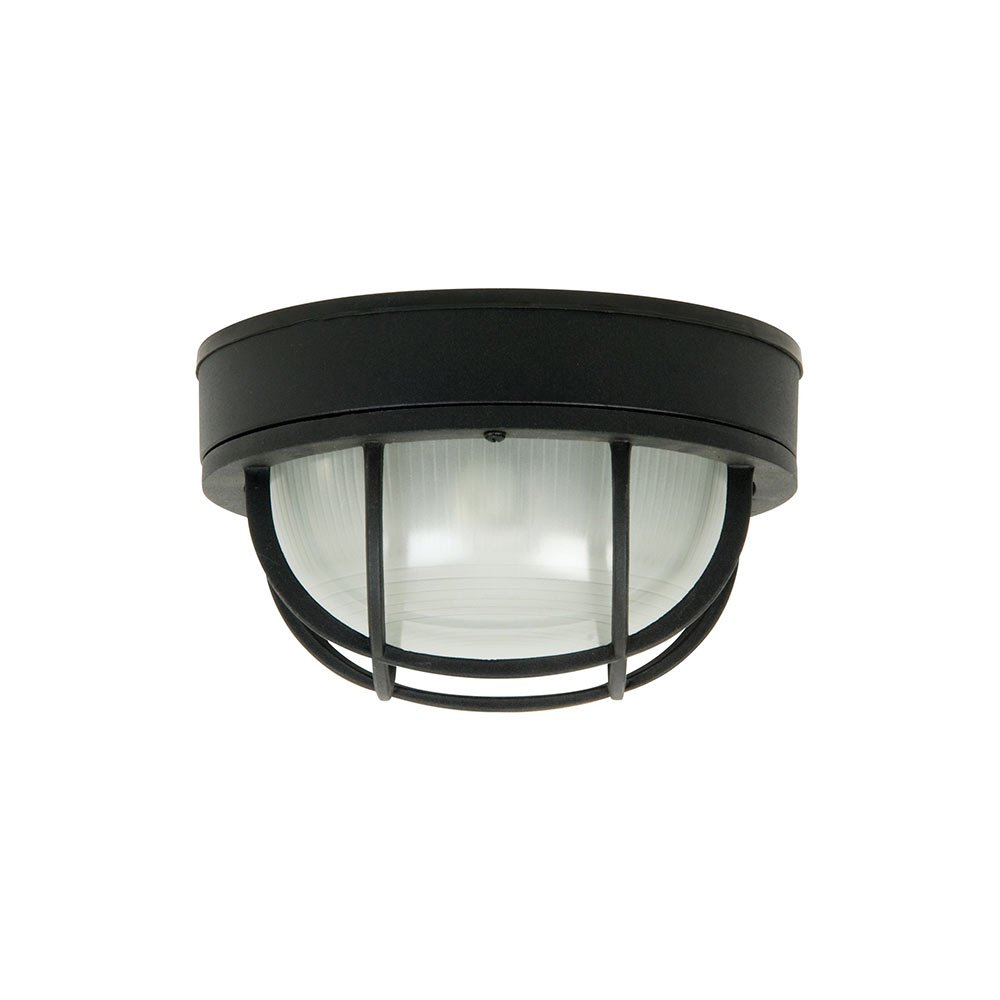 Bulkhead 1 Light Large Flushmount in Matte Black with Frosted Halophane Glass