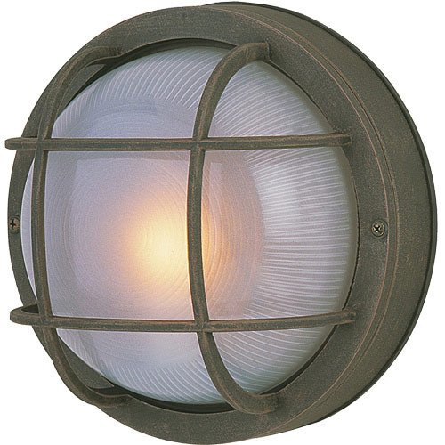 10" Flush Mount Exterior Light in Rust with Frosted Halophane Glass