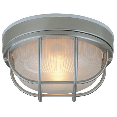 10" Flush Mount Exterior Light in Stainless Steel with Frosted Halophane Glass