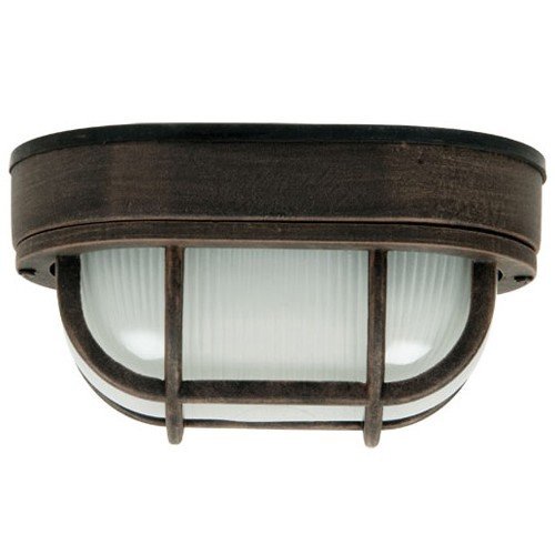 6 1/2" Flush Mount Exterior Light in Rust with Frosted Halophane Glass