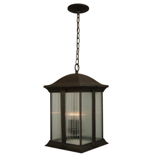 10 3/4" Hanging Exterior Light in Oiled Bronze with Halophane Glass