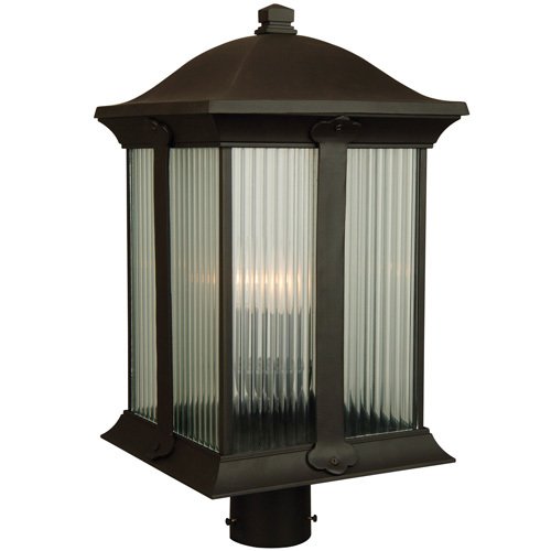 10 3/4" Exterior Post Light in Oiled Bronze with Halophane Glass