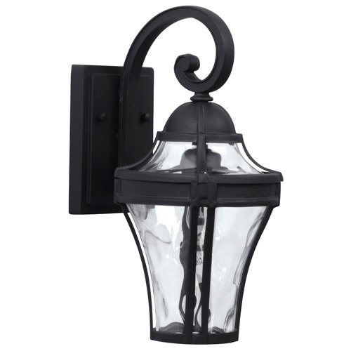7" Exterior Wall Light in Matte Black with Clear Hammered Glass