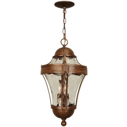 11" Hanging Exterior Light in Aged Bronze with Clear Hammered Glass