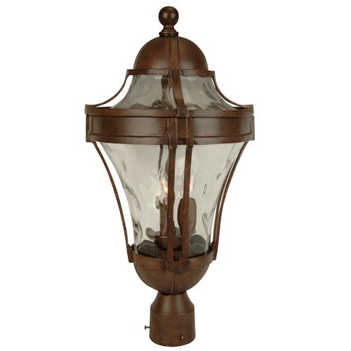 11" Exterior Post Light in Aged Bronze with Clear Hammered Glass
