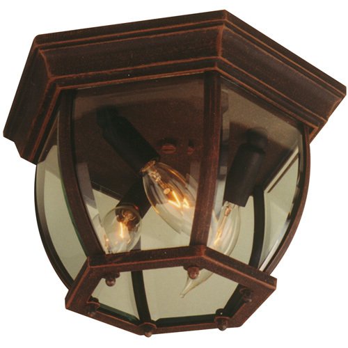 10 3/4" Flush Mount Exterior Light in Rust with Clear Beveled Glass