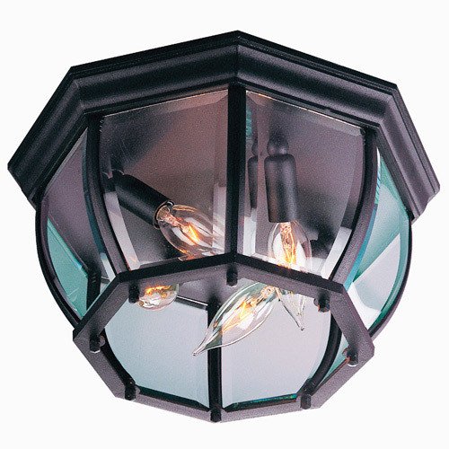 12 3/4" Flush Mount Exterior Light in Matte Black with Clear Beveled Glass