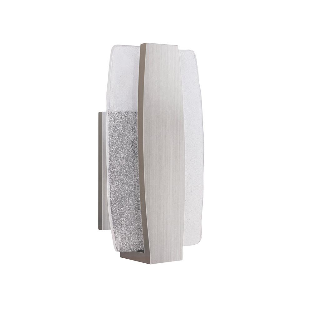 Medium LED Pocket Sconce in Stainless Steel with Heavily Seeded Cast Glass